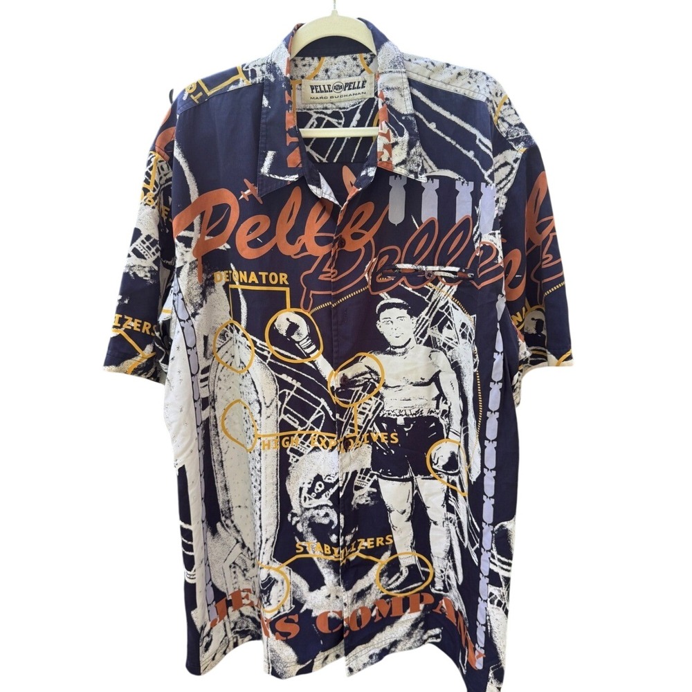 Pelle Pelle Marc Buchanan Men's XL Graphic Shirt Hip Hop Y2K Button Up AOPRint